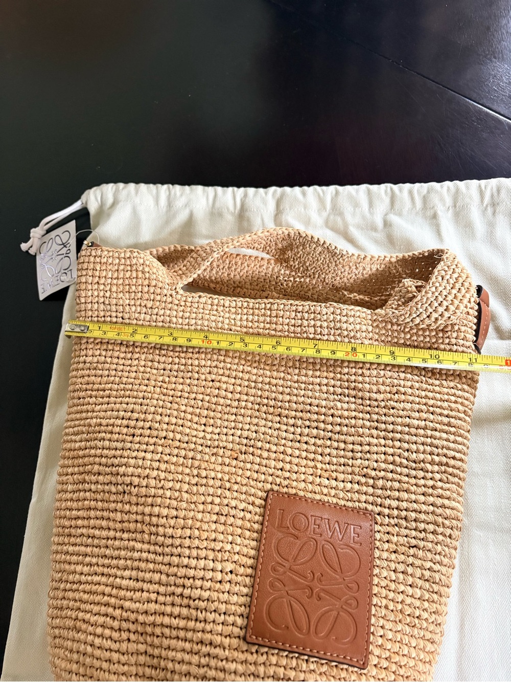 LOEWE Paula’s Ibiza Raffia Slit Mini Tote Bag with Leather Anagram - Picture 14 of 15